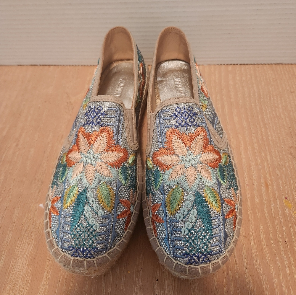 Johnny Was Blue and Orange Espadrilles with Artistic Design